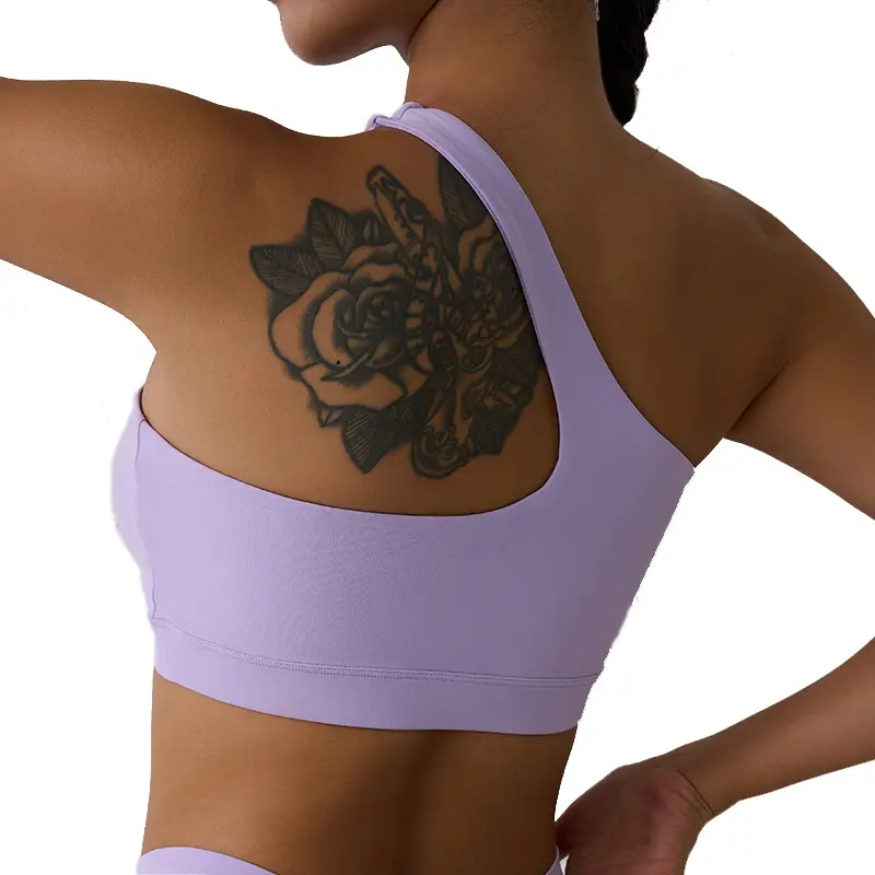 Niedlicher Komfort Fit Sexy Rücken Doppel gurte Solide Hohe Unterstützung Nahtloses Sexy One Shoulder Workout Top für Frauen