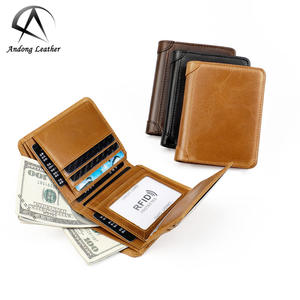 Portefeuille court pour homme Andong avec blocage RFID, en cuir de vache véritable rétro, porte-cartes pour hommes, portefeuilles, sac à main - Product Image 1