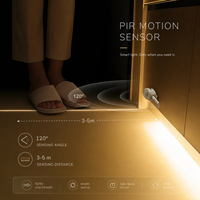Bande LED USB DC5V avec capteur de mouvement PIR SMD2835, 60 LED/m, 1m, 2m, 3m, blanc chaud, pour armoire, placard, escalier, sous lit, chambre