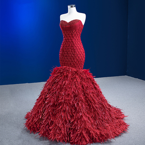 Jancember 222198 Slim Red Feather sin mangas sirena vestidos de fiesta de noche - Product Image 3