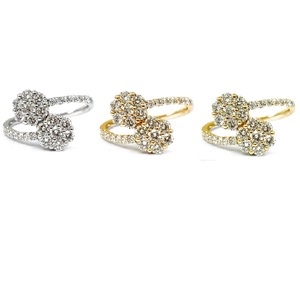 Bagues de mariage classiques en or blanc massif 18 carats avec diamants véritables, sertissage pavé double grappe, design superbe pour femme, idéales pour les fêtes - Vente en gros - Product Image 4