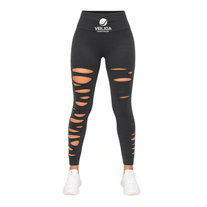 Leggings Deportivos de Punto Elástico Gris Oscuro con Diseño de Abertura Escalonada, Cintura Ancha, Pantalones de Yoga para Mujer de Tiedie - Product Image 1