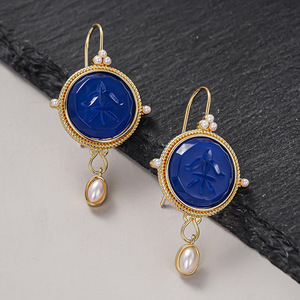 Orecchini pendenti da donna in stile cinese con perle finte, gioielli artistici vintage alla moda - Product Image 1
