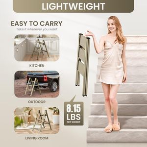 Échelle pliante en <span class=keywords><strong>aluminium</strong></span> à 3 marches, marches larges et robustes antidérapantes, légère (9,39 lb), portable, pour la maison et la cuisine, gain de place 14,56 - Product Image 4