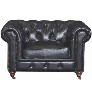 Fauteuil en bois confortable avec siège en cuir, construction robuste, chaise élégante et classique pour la maison, le bureau ou le salon - Product Image 1