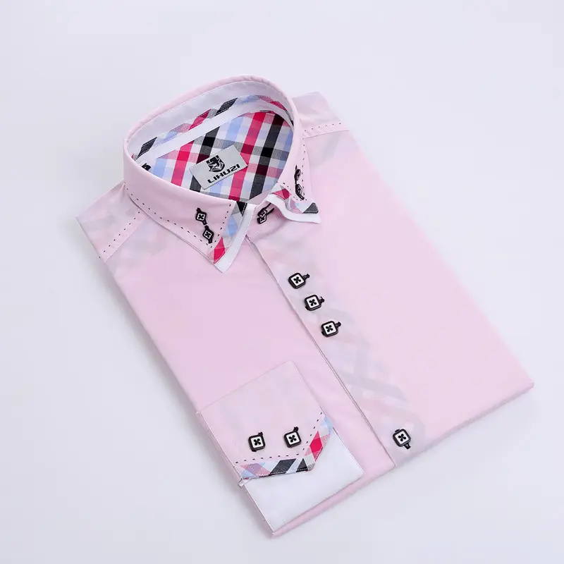 2023 Men's Lovely Pink Slim Fit Double Collar Casual Shirt Collar Shirt