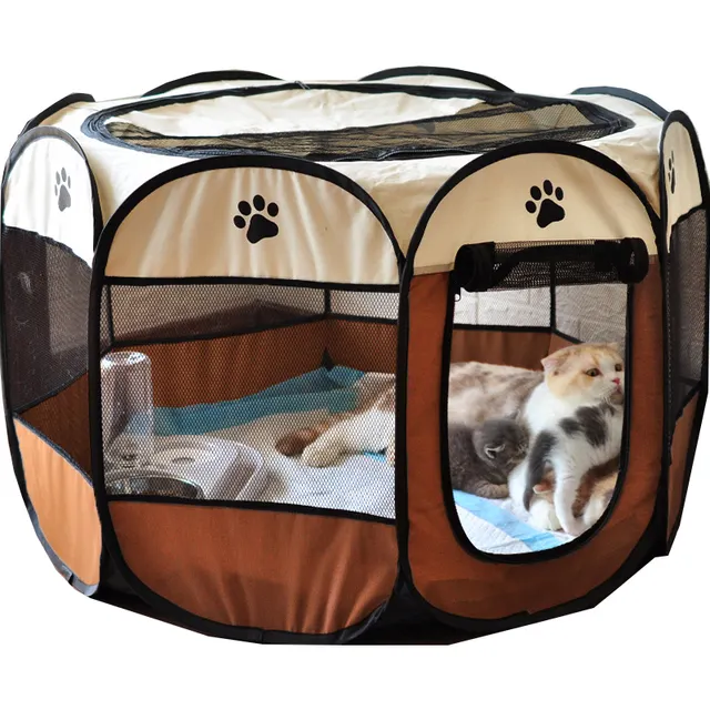 Tenda hewan peliharaan rumah anjing besar lipat portabel kandang anjing segi delapan untuk tenda kucing kandang anak anjing mudah dioperasikan pagar luar ruangan
