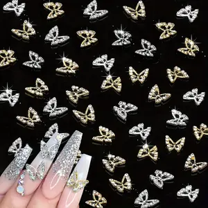 Silver Alloy 3D Nail Art Accessories Luxury Large Butterfly Wings And Bow Metal Nail Drill Accessories