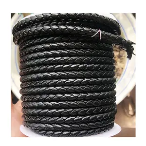 Bmz 100% Schapenvacht Leer Echt Cord Usa Innerlijke Rib Strip 4 Stands 5 Mm Ronde Borstelen Shiny Olie Gevlochten Echt lederen Koord