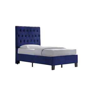 Marcos de cama doble azul DB Wallace & Bay Luma, muebles de dormitorio tapizados suaves con material de cuero ajustable - Product Image 1