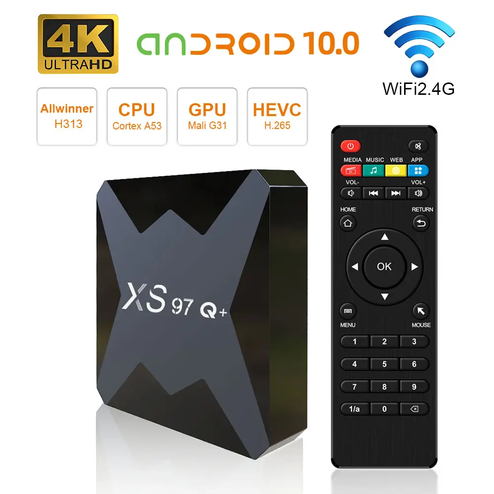 Resolución 4K XS97 Q + Android 10,0 TV Box 2GB 16GB allwinner OEM TV box Quad Core 4K 60fps H.265 2.G Wifr Store VS X98