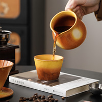 Ensemble de cafetière en céramique style origami à rayures marron avec filtre à café en papier et sac de voyage portable