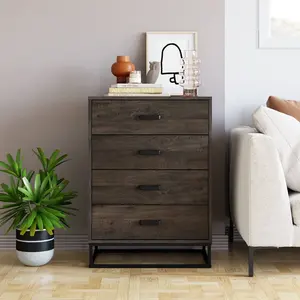 Drawer Chest Dresser With 4 Drawers Features An Attractive Rustic Appearance And Industrial Metal Frame Dressers
