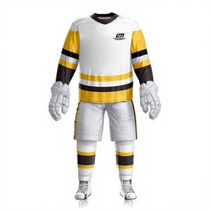 LONC MINIMUM <b>Ice</b> Hockey Uniform <b>Men's</b> White Yellow Black Sublimation Breathable 100% Polyester Adult Sport Wear - Product Image 1