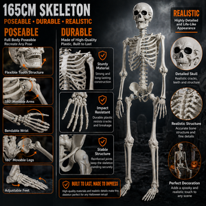 <span class=keywords><strong>Esqueleto</strong></span> <span class=keywords><strong>de</strong></span> Halloween <span class=keywords><strong>de</strong></span> 165 cm, tamaño real, articulado, realista, para decoración <span class=keywords><strong>de</strong></span> casas embrujadas y eventos <span class=keywords><strong>de</strong></span> Halloween. - Product Image 1