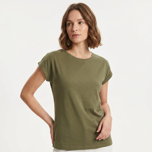 T-shirt Femme Vert Olive à Manches Courtes 100% Coton Tricoté Décontracté Respirant Col Rond Coupe Classique Printemps Été Bangladesh - Product Image 1