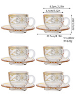 Lot de 6 tasses à thé arabes en verre de 100 ml avec bordure dorée, tasses à thé turc rouge, tasses à café isolées, tasses à boissons froides, ensemble de thé