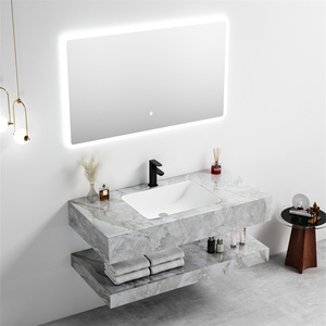 Lavabo de Baño Moderno para Hotel, Montado en la Pared, de Piedra Sinterizada, con Espejo LED y Gabinete de Cerámica - Product Image 4