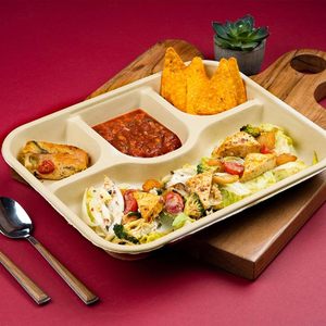 Plateau repas rectangulaire jetable en bagasse, robuste et léger, à 4 compartiments, pour la vente en gros |   Biodégradable, écologique, compostable - Product Image 6