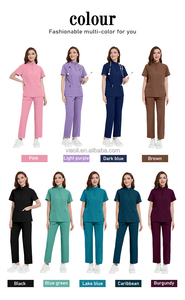 Spandex enfermería Scrubs conjuntos de uniformes médicos Scrub Set para hombres mujeres Hospital cuidado de la salud uniforme cremallera Tops personalizado al por mayor - Product Image 6
