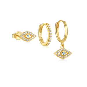 CANNER 3 Pieces Set 925 <b>Sterling</b> <b>Silver</b> Daily Classic Eye Zircon Ear Stud and <b>Hoop</b> Earring - Product Image 1