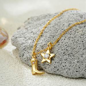 Tempusort 18K Gold Stainless Steel Zircon Necklace Western Cowboy <strong>Boots</strong> Engraved Vintage Pendant Accessories <strong>Jewelry</strong> - Product Image 2
