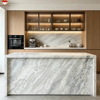 Comptoir de cuisine, îlot, table à manger, mur de chambre, salon, lavabo de salle de bain en marbre vert italien Fendi étanche pour hôtels et villas
