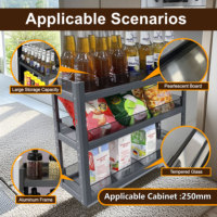 Organisateur de rangement coulissant moderne à 3 niveaux pour évier de cuisine, avec étagères inférieures en verre trempé pour vaisselle et épices