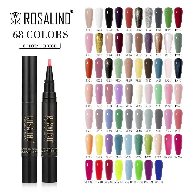Rosalind Oem Custom Logo 68 Lichte Kleur Gellak Pen Nagellak Groothandel Doorweekt Uv Licht Gellak Voor Nagels Kunst