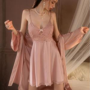 <span class=keywords><strong>Hot</strong></span> Satijnen Vest Pyjama Dames Sexy Kanten Nachthemd Met Lange Mouwen - Product Image 3