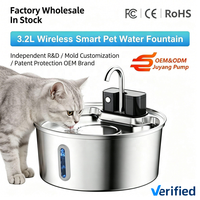 Fontaine à eau sans fil pour animaux de compagnie en acier inoxydable de 3,2 L, fonctionnant sur batterie rechargeable, fontaine à boire pour chats, fournisseur en gros