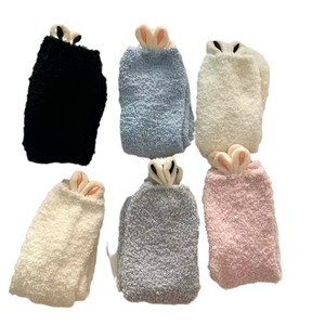 Girls' Coral Fleece <b>Socks</b> With Bunny Ears Thick Lined Warm Sleep Maternity Use Solid Color Polyester Fiber - Product Image 4