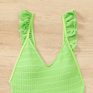 Conjuntos de Bikini de Tela Arrugada Personalizados para Mujer, Spandex/Poliéster de Secado Rápido, de un Solo Hombro, con Tanga en V y Push-Up - Product Image 4