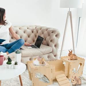 Ahşap tavşan kale hideout tünel oyun evi merdiven ve tünel için uygun kadife sıçan gine domuz hamster hideout - Product Image 6