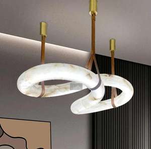 Candelabro colgante de alabastro natural español con luces de Isla de cocina para sala de estar moderna - Product Image 3