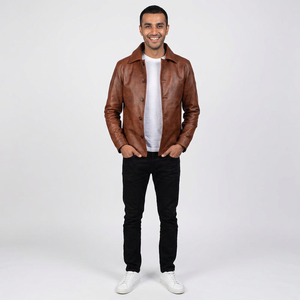 High Quality Men's Genuine Cow Skin <b>Leather</b> Varsity <b>Jacket</b> Breathable Stylish Comfortable High Street Vintage Style for <b>Winter</b> - Product Image 1