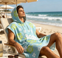 Custom 100% Cotton Eco-Friendly Turkish Floral Sand Free Quick-Dry Printed Hooded Poncho Beach Towel for Beach Bath