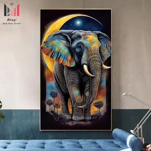 Gajah Afrika di pemandangan sinar bulan seni dinding gambar dan cetakan grafiti hewan kanvas untuk rumah ruang tamu Deco