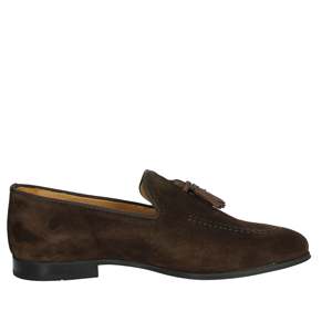 Mocassini da uomo in camoscio marrone scuro con nappe, slip-on, eleganti - Product Image 4