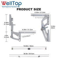 Charnières de levage de porte réglables WELLTOP, mécanisme de levage vertical pour armoire avec bras pneumatique et fermeture amortie pour cuisine