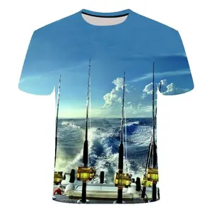 水滴船2022新款t恤休闲风格数码鱼设计短袖圆领t恤3D印花t恤