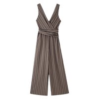Combinaison chic sans manches pour femme, nouvelle collection 2026, style décontracté, rayée, col en V, avec ceinture décorative, tendance rétro.