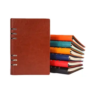 Personalized Custom Business Agenda 120 Sheets Loose Leaf Bound A5 PU Leather Notebook With Card Holder