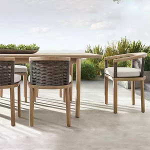Ensemble de salon de jardin en teck et corde tressée, design personnalisé, avec coussins résistants aux intempéries, pour patio, jardin et complexe hôtelier - Product Image 6