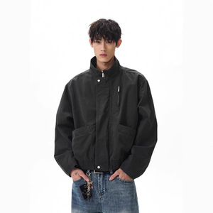 Style américain Retro Washed Canvas Stand Collar Pilot Hommes et Femmes Same Boxy Bann Style Overalls - Product Image 3