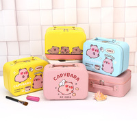 Organisateur de maquillage portable grande capacité en cuir PVC pour femmes, avec logo personnalisé, en toile et coton, fermeture éclair tendance, miroir mignon, 3 pièces