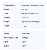 Cable de Carga Rápida Magnético USB-C Retráctil de Alta Calidad de 1 m y 240 W, TPE de 5 A para IOS y Computadora