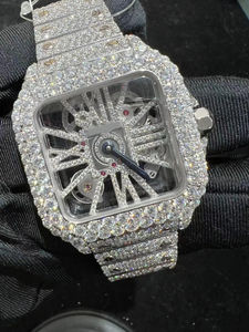 Reloj de Lujo Personalizado de Alta Calidad con Moissanita Mecánica, Caja Rectangular, Esfera con Indicadores, Bisel de Acero Inoxidable, Unisex, Estilo Rapero - Product Image 4