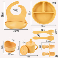 Ensemble repas bébé en silicone de qualité alimentaire, assiette à ventouse antidérapante, bavoir, tasse à bec, cuillère, fourchette, kit d'autonomie pour nourrisson, en stock