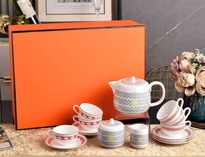 Service à café en porcelaine osseuse écologique de style européen minimaliste blanc de luxe, 15 pièces, avec boîte cadeau - Product Image 4